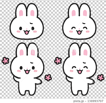 照れている白うさぎのイラストセット 138993707