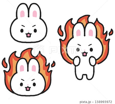 熱い、やる気に燃えている猫白うさぎのイラストセット 熱い、やる気に燃えている猫白うさぎのイラストセット 138993972