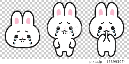 A set of illustrations of a crying white rabbit A set of illustrations of a crying white rabbit 138993974