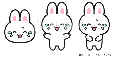 笑い泣きしている白うさぎのイラストセット 笑い泣きしている白うさぎのイラストセット 138993975