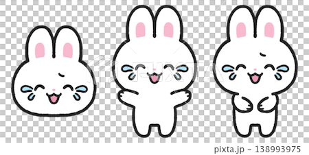 笑い泣きしている白うさぎのイラストセット 笑い泣きしている白うさぎのイラストセット 138993975