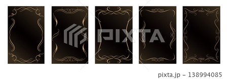 Set of decorative curly borders on black background. Decorative calligraphic frames. Vector illustration 138994085