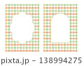 Two vintage scalloped frames with empty space on gingham background. Retro card templates 138994275