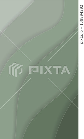 Vertical Sage Green Background Abstract Paper Cut Waves with Light Contours for Instagram Stories, Wellness Branding and Organic Cosmetic Backdrop 138994292
