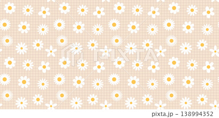 Cute vector daisy flowers on grid background, summer floral design for textile and wrapping paper 138994352