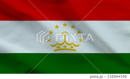 Sovereign flag of Tajikistan waving in the wind against a clear blue sky Sovereign flag of Tajikistan waving in the wind against a clear blue sky 138994599