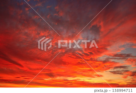 Fantastic New Zealand Sunset Sky Replacement Red and Orange Sunset 138994711