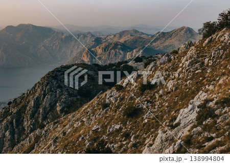 Amazing view of mountains near Kotor city from the hill, Montenegro. 138994804
