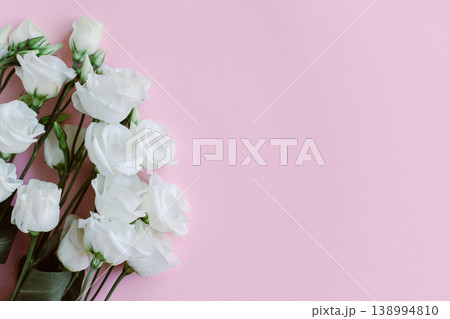 Beautiful white Eustoma (Lisianthus) flowers on a pastel background. 138994810