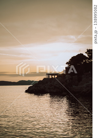 Amazing sunset and the Adriatic sea near Dubrovnik city, Croatia. Travel destination in Croatia. 138995082