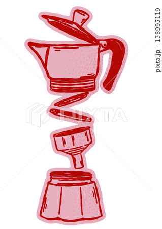 Moka pot coffee maker open brewing hand drawn doodle icon for espresso preparation and cafe branding Moka pot coffee maker open brewing hand drawn doodle icon for espresso preparation and cafe branding 138995119