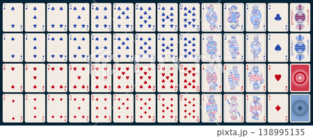 Set of 54 playing cards. All suits and backs are printable. Vector editable stroke Set of 54 playing cards. All suits and backs are printable. Vector editable stroke 138995135