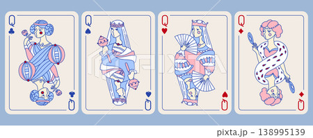 Set of queen playing cards of all suits. Vector editable design Set of queen playing cards of all suits. Vector editable design 138995139