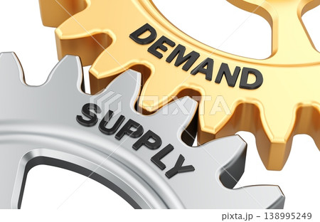 Demand and Supply concept with interlocking cogwheels, 3d rendering 138995249