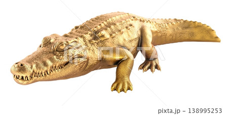 Golden crocodile figurine. 3D rendering Golden crocodile figurine. 3D rendering 138995253