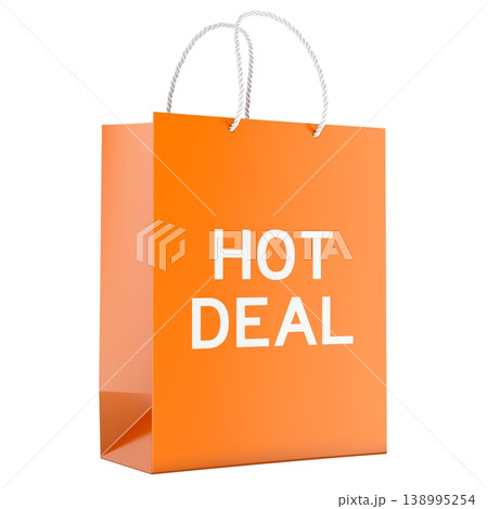 Hot Deal shopping bag, discount sale promotion concept. 3d rendering 138995254