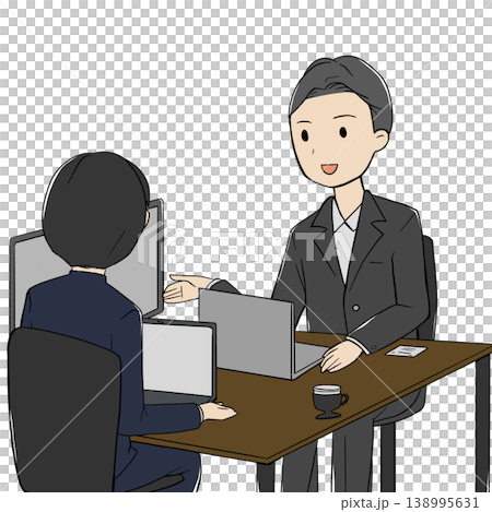 ビジネス商談・打ち合わせをするスーツ姿の男性イラスト ビジネス商談・打ち合わせをするスーツ姿の男性イラスト 138995631