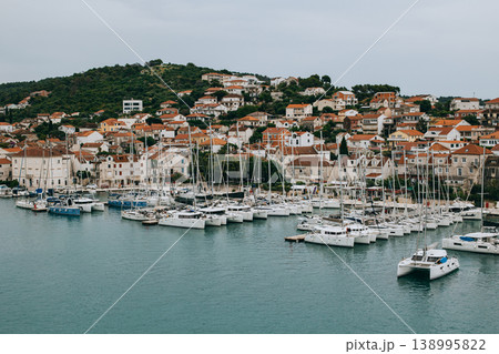 Amazing view of marina and Trogir town, Croatia. Travel destination in Croatia. Amazing view of marina and Trogir town, Croatia. Travel destination in Croatia. 138995822