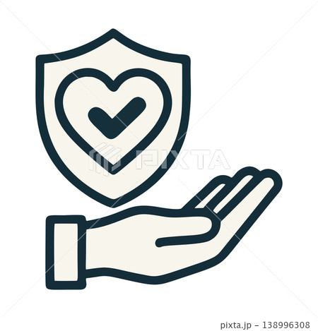 Minimalist Outline Hand Holding Shield with Heart Checkmark Icon 138996308