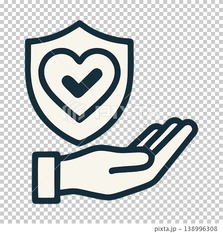 Minimalist Outline Hand Holding Shield with Heart Checkmark Icon Minimalist Outline Hand Holding Shield with Heart Checkmark Icon 138996308