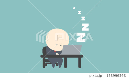 ビジネスイメージイラスト_パソコンしながら居眠りしているビジネスマン ビジネスイメージイラスト_パソコンしながら居眠りしているビジネスマン 138996368