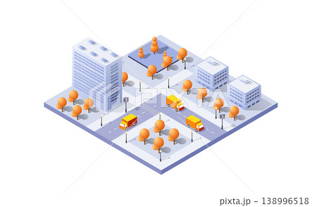 Modern isometric city center with skyscrapers, roads, cars and trees 138996518