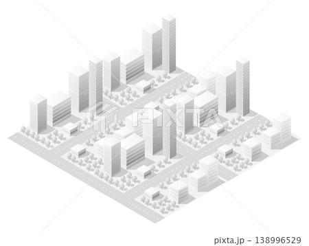 Modern city center with skyscrapers and office buildings in isometric view 138996529