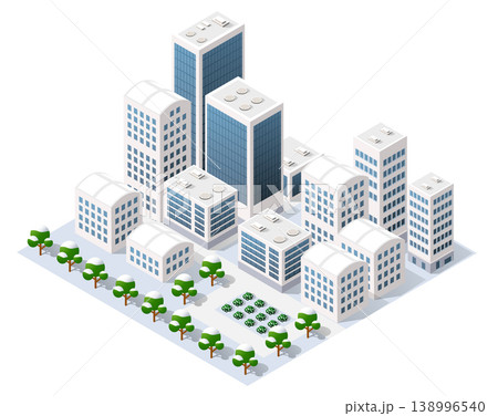 Modern isometric city center with snowy trees and skyscrapers Modern isometric city center with snowy trees and skyscrapers 138996540
