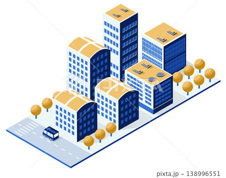 Isometric city center with modern office buildings and road Isometric city center with modern office buildings and road 138996551