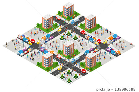 Busy urban intersection with pedestrians and traffic Busy urban intersection with pedestrians and traffic 138996599