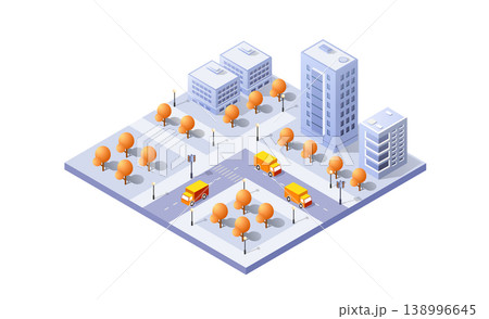 Modern isometric city center with skyscrapers, roads, cars and trees Modern isometric city center with skyscrapers, roads, cars and trees 138996645