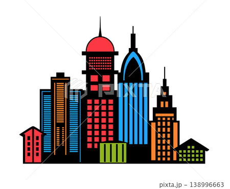 Colorful cityscape with modern buildings reaching for the sky 138996663