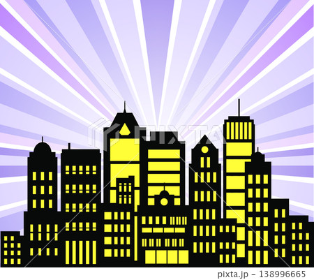 City skyline shining under purple rays background City skyline shining under purple rays background 138996665