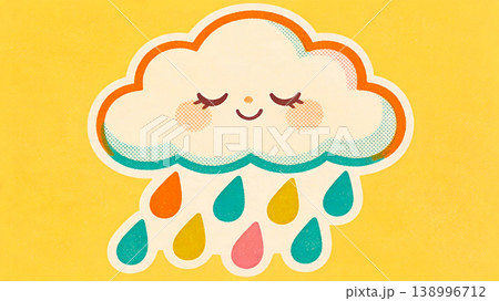 昭和レトロ風の雲と雨のイラスト ポップな天気キャラクター 138996712