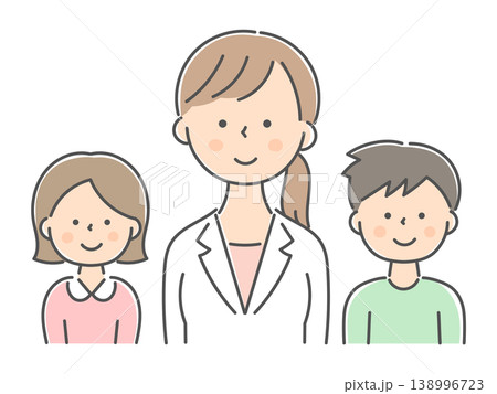 女性カウンセラーと男女の子供の正面イラスト 138996723