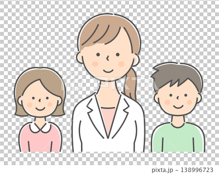 女性カウンセラーと男女の子供の正面イラスト 138996723