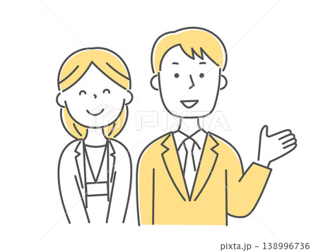 若い男女の教師・相談員の笑顔イラスト単色 138996736