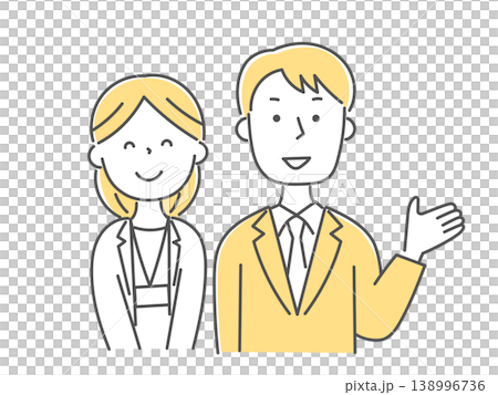 若い男女の教師・相談員の笑顔イラスト単色 138996736