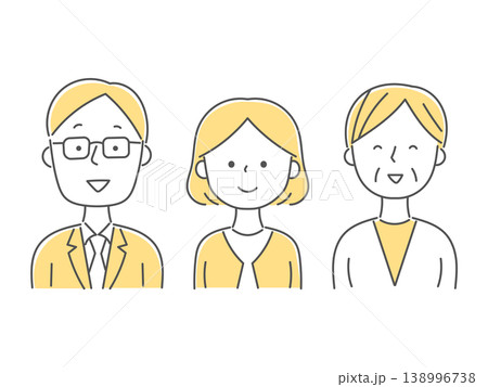相談員3人の笑顔イラスト単色 相談員3人の笑顔イラスト単色 138996738