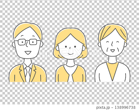 相談員3人の笑顔イラスト単色 相談員3人の笑顔イラスト単色 138996738