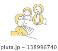 三者面談で相談をしている親子と男性教師単色 138996740