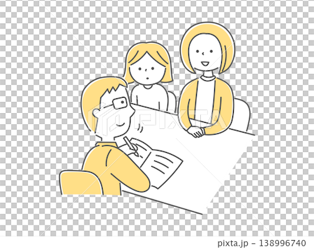 三者面談で相談をしている親子と男性教師単色 138996740