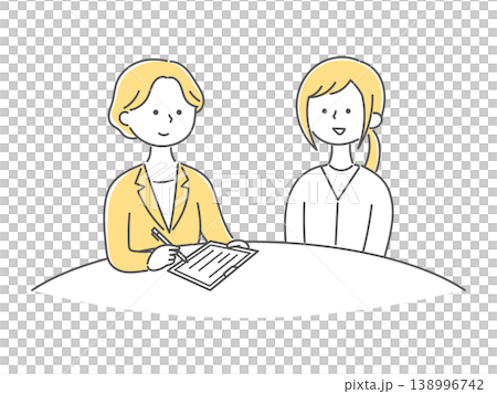 A monochrome illustration of a woman receiving counseling. A monochrome illustration of a woman receiving counseling. 138996742