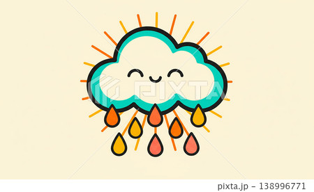かわいい雨雲のファンシーなアイコン 昭和レトロ 80年代風 かわいい雨雲のファンシーなアイコン 昭和レトロ 80年代風 138996771