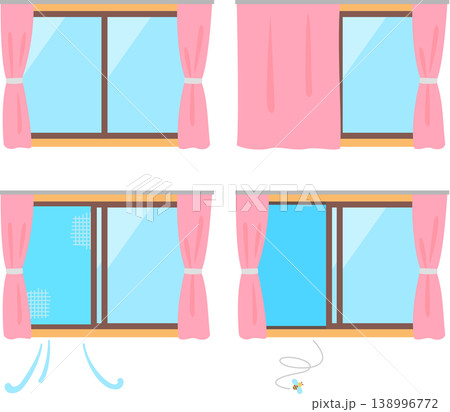 閉じた窓と開いた窓と網戸のイラストセット 閉じた窓と開いた窓と網戸のイラストセット 138996772