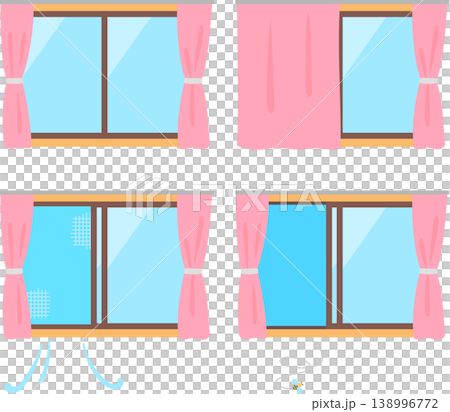 閉じた窓と開いた窓と網戸のイラストセット 閉じた窓と開いた窓と網戸のイラストセット 138996772