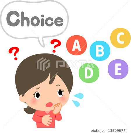 5つの選択肢からどれを選ぶか悩んでいる女性 138996774
