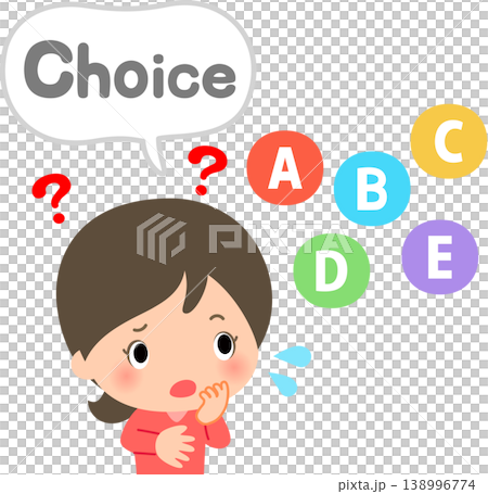 5つの選択肢からどれを選ぶか悩んでいる女性 138996774