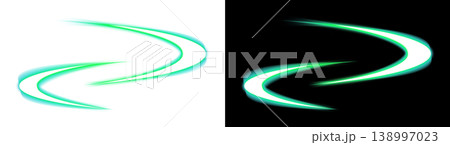 緑の光のスウッシュエフェクト 透明背景と黒背景 138997023