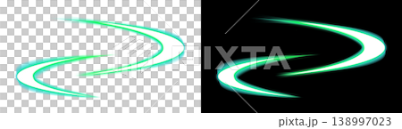 緑の光のスウッシュエフェクト 透明背景と黒背景 138997023